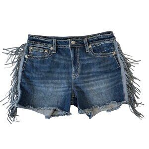 Miss Me Blue Denim Fringe Jean Shorts